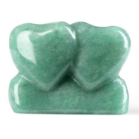 ZHIYUXI 1.8'' Green Aventurine Crystal Double Heart Stone Healing Crystal Heart Shaped Rock for Desk Decor Healing Crystals Poli