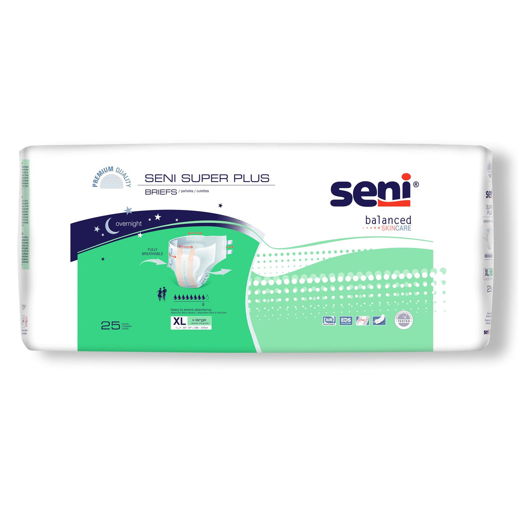 Seni Super Plus Adult Incontinence Brief XL Heavy Absorbency Breathable/Overnight, S-XL25-BP1, Severe, 50 Ct