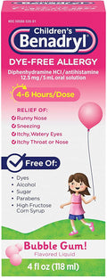 Benadryl Children s Dye-Free Allergy Liquid Bubble Gum Flavored - 4 oz, Pack of 4