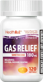 HealthA2Z Gas Relief Simethicone | 180 MG | Relieves from Stomach Discomfort and Gas | Anti Flatulence | Relieves Gas Fast (120 
