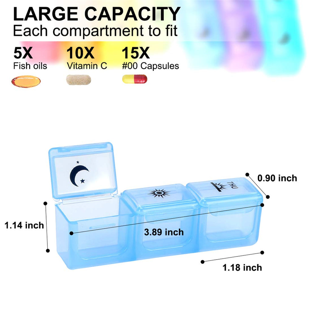 Weekly Pill Organizer,3-Times-A-Day 7 Day Pill Box Large Compartments Moisture-Proof Pill Case Medication Reminder Portable Trav