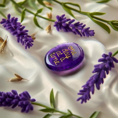 SOLACIEL Nature Amethyst Healing Crystal One Day at A Time, Inspirational Thinking of You Gifts for Women Men