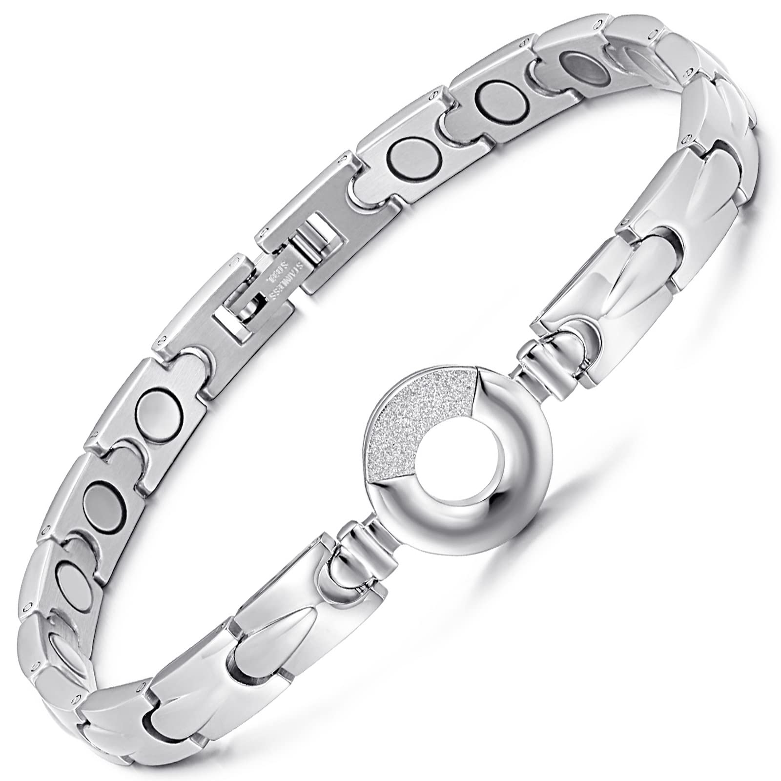 RainSo Womens Elegant Stainless Steel Magnetic Bracelets 3500 Gauss with Gift Box Adjustable