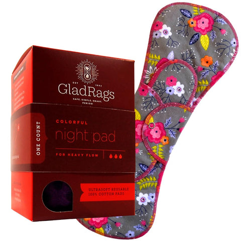 GladRags Reusable Cloth Night Pad (1-Pack) - 100% Cotton Reusable Menstrual Pad, Washable Absorbent Overnight Pad, Heavy Flow Pe