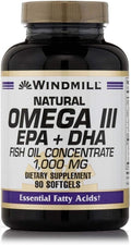 Windmill Omega-3 with EPA & DHA 1,000 mg Softgels, 90 Softgels Per Bottle (2 Bottles)