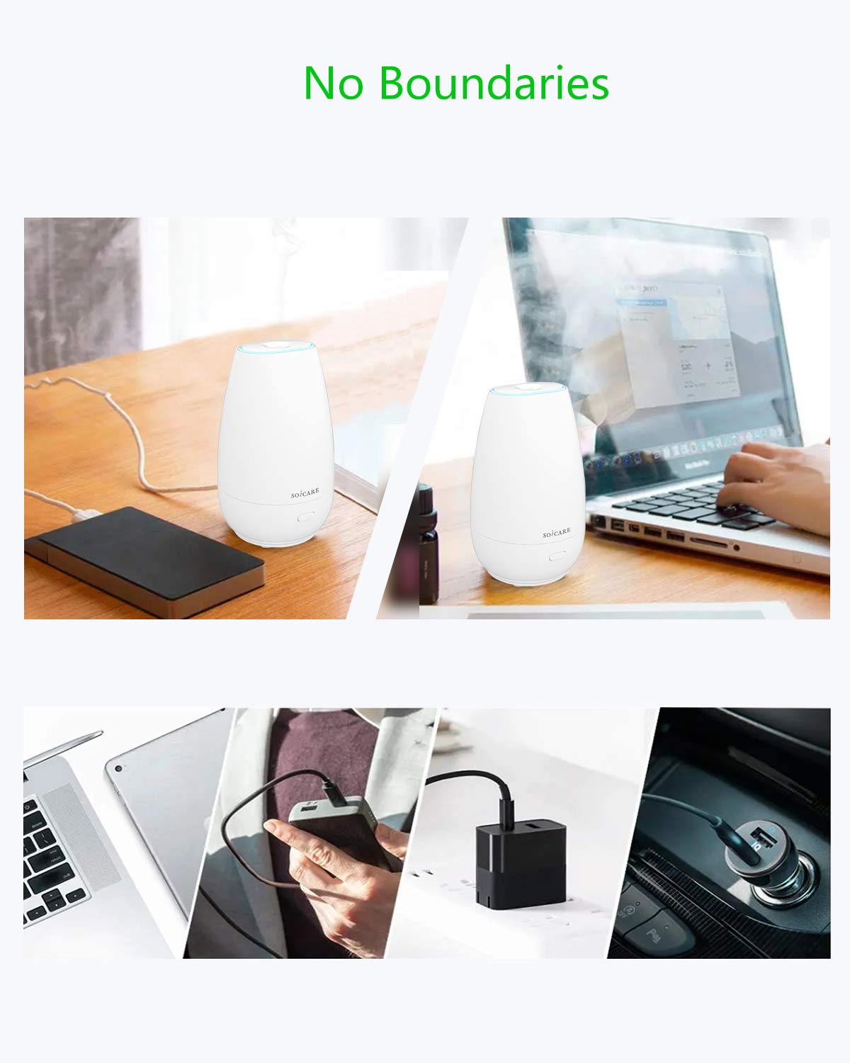 SOICARE Car Diffuser (2nd Generation), Small Portable Car Essential Oil Diffuser with Built-in USB Cable, Mini Aromatherapy Air