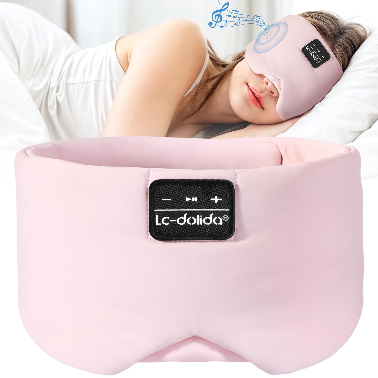 LC-dolida Sleep Mask with Bluetooth Headphones, Ice Silk Sleep Mask with Bluetooth 5.4, Total Blackout Eye Mask for Sleeping, So