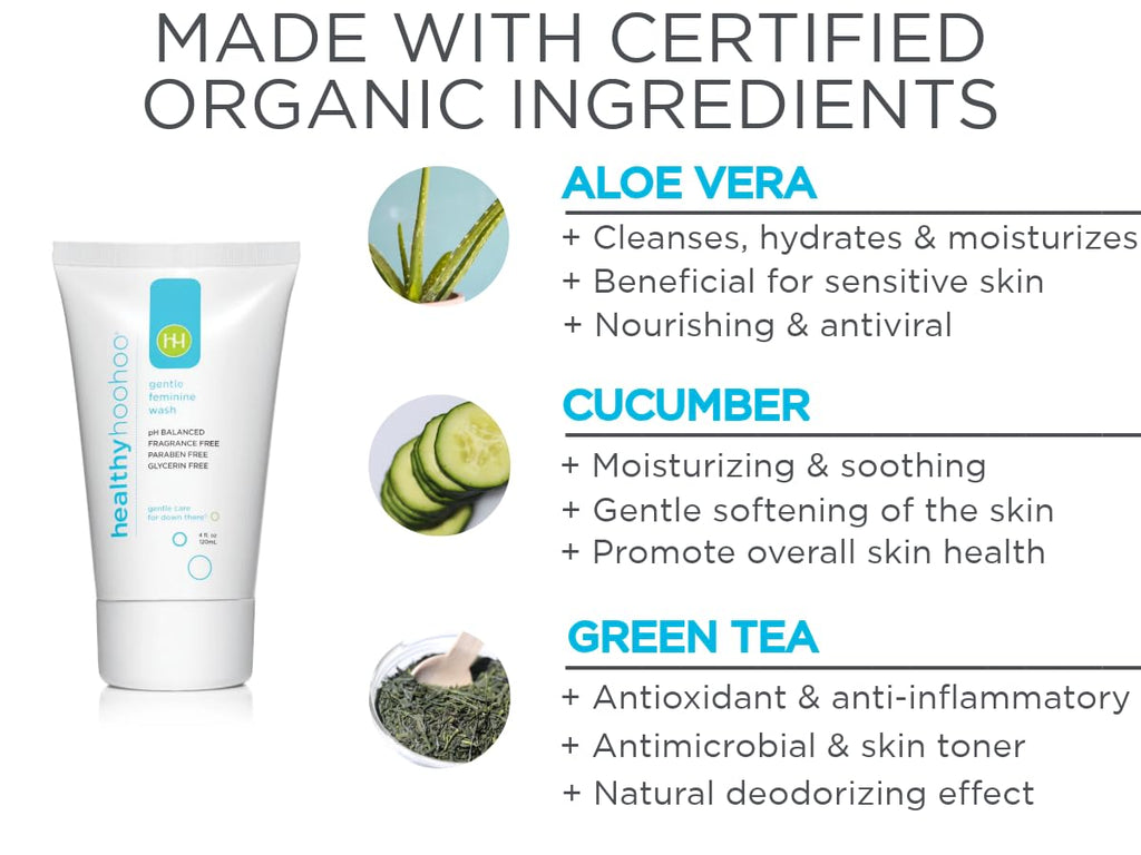 Healthy Hoohoo Gentle Feminine Wash for Women, pH Balanced Vulva Cleanser for Sensitive Skin, Plant Based Natural Hygiene, Unsce
