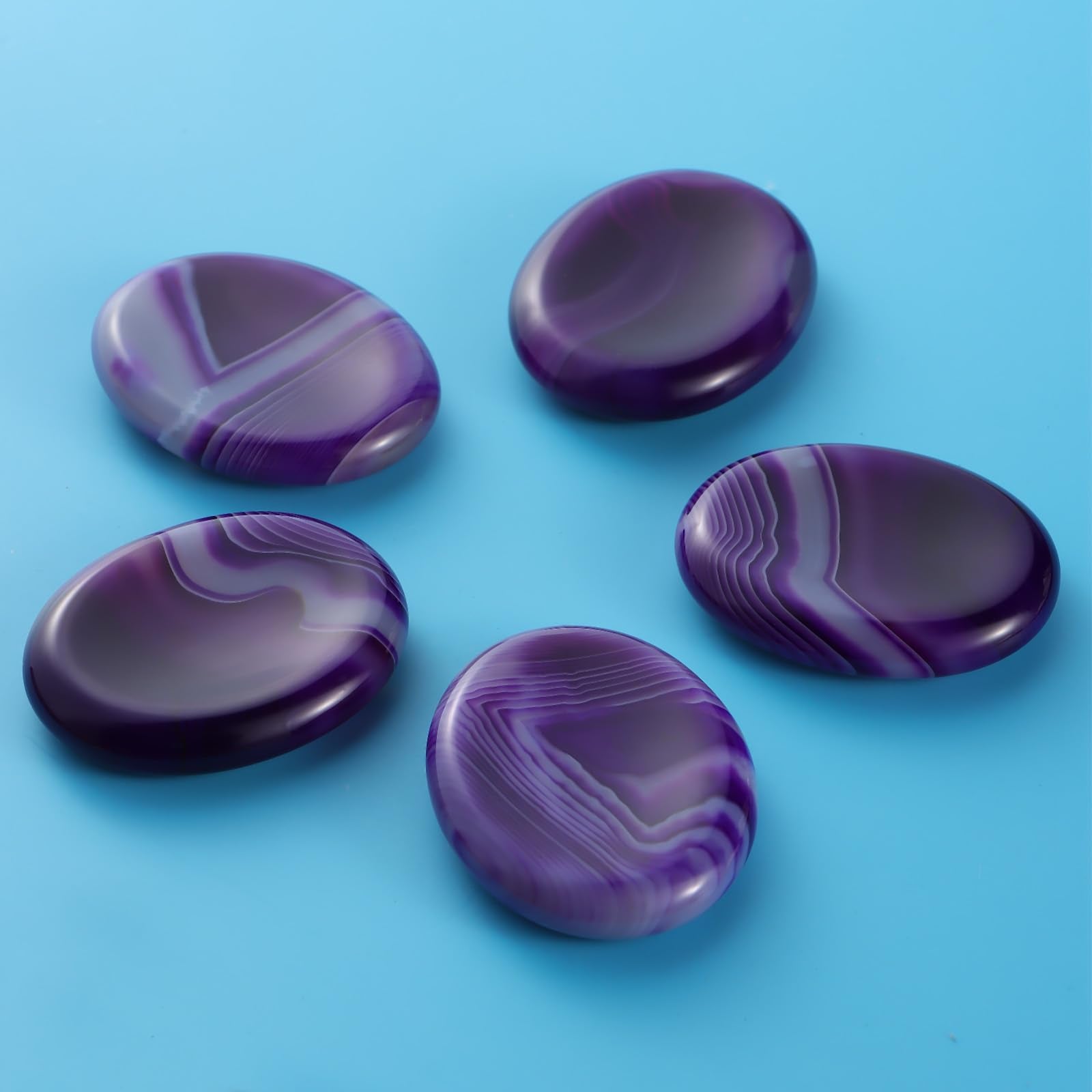 Artistone Crystal Worry Stones for Anxiety Carved Pocket Purple Agate Oval Energy Meditation Healing Thumb Stone for Women Kids