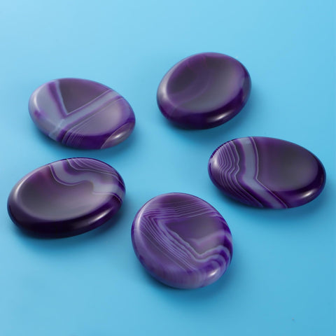 Artistone Crystal Worry Stones for Anxiety Carved Pocket Purple Agate Oval Energy Meditation Healing Thumb Stone for Women Kids 