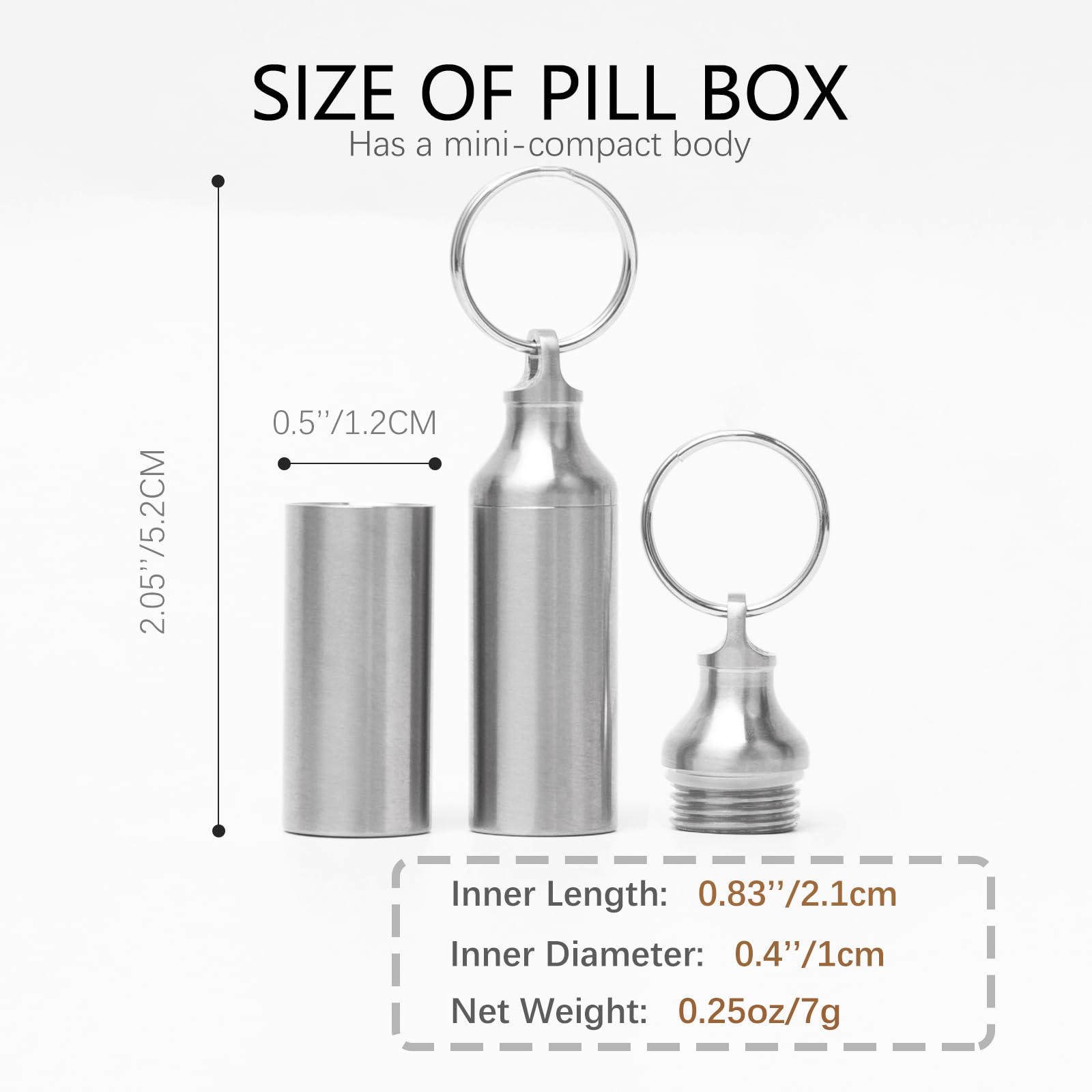 Autuveen Keychain Pill Holder Small Pill Box,Titanium Single Pill Container Pocket Pill Case for Men Women,EDC Metal Bottle for