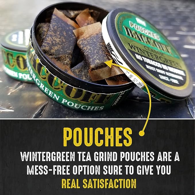 10 Cans, BaccOff Wintergreen Pouches | No Tobacco Dip, No Nicotine, Smokeless Alternative Snuff