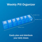 Amazon Basic Care Weekly (7-Day) Pill Organizer, Vitamin Planner, And Medicine Box, Medium Compartments, Blue