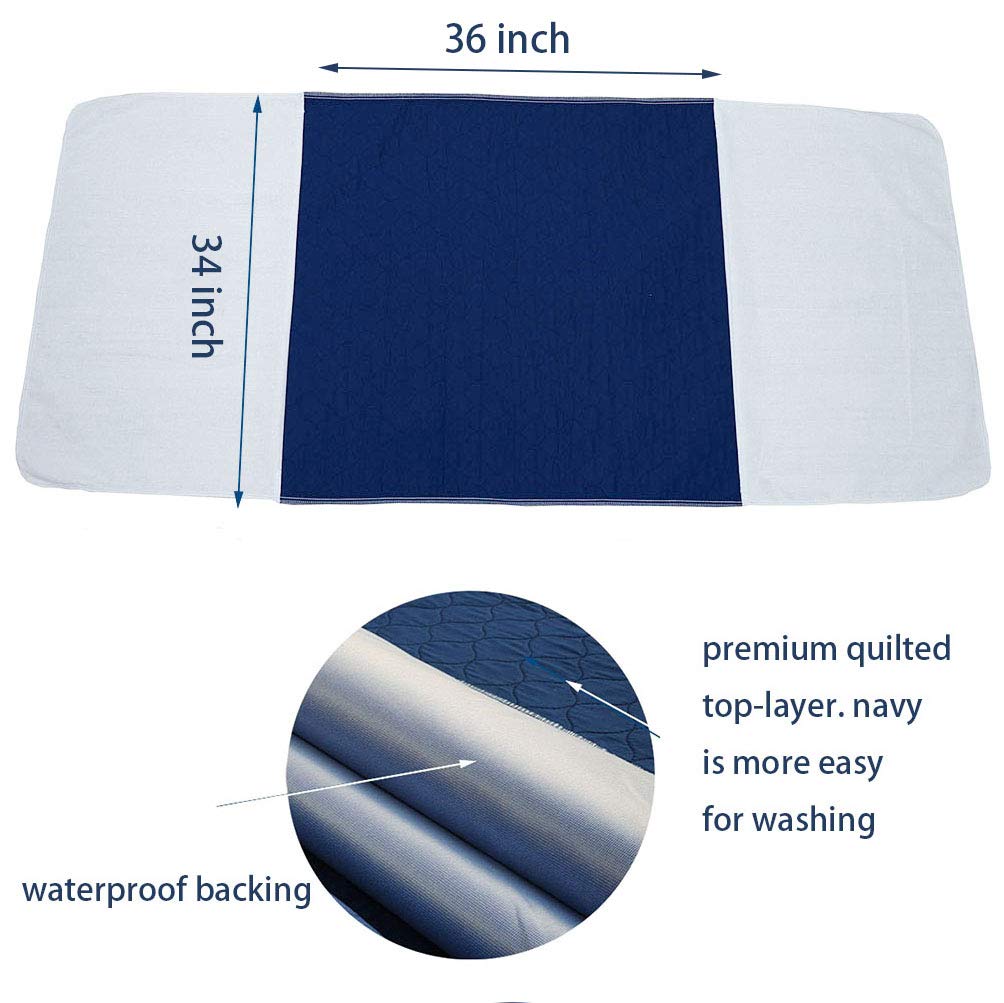 Careboree 2 Pack Cotton Top-Layer Reusable Tuckable Underpads 34X36 Incontinence Bed Pads Twin Size 21 Wings