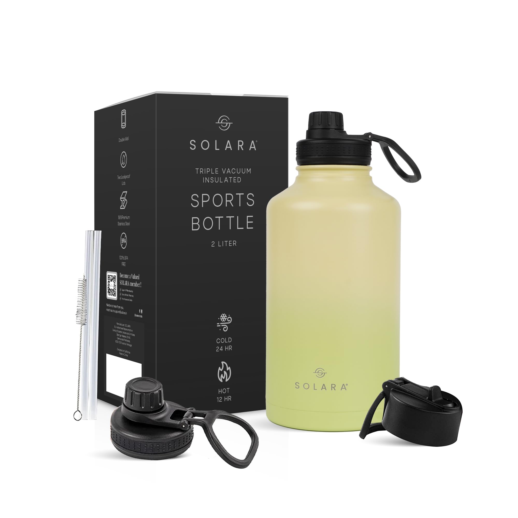 SOLARA Insulated Water Bottle 2000ml, Hot Water Bottle, Thermosteel Water Bottle for Travel, Home, Office, School, Gym, Adults, 