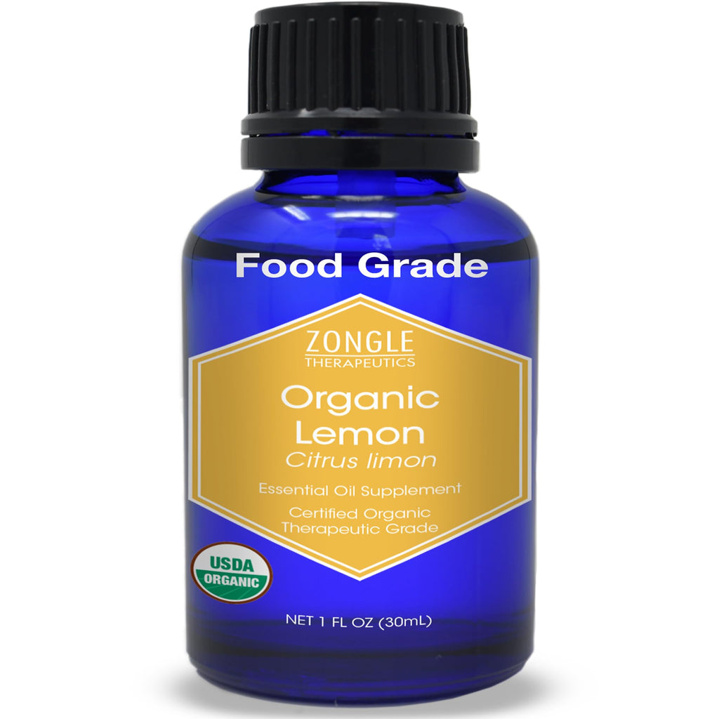 Organic, Lemon Essential Oil, Food Grade, for Cooking, Baking - 100% Pure, Lemon Oil, by Zongle Therapeutics, 1 OZ