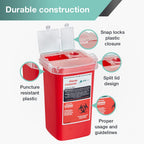 AdirMed Sharps Disposal Container with Flip Open Lid - Biohazard and Syringe Disposal Container - Ideal for Home, Clinic, Office