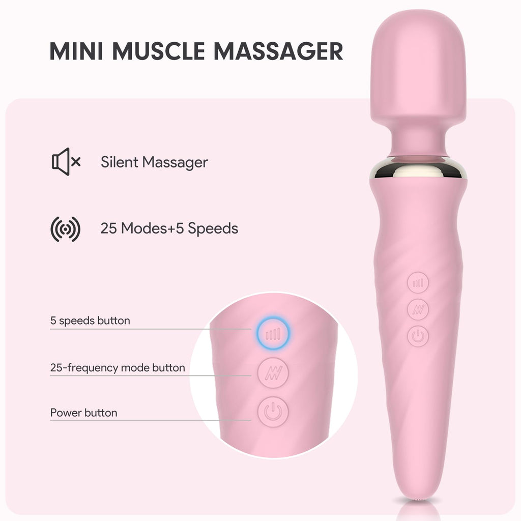MANFLY Portable Electric Travel Massager, Handheld Rechargeable Neck and Shoulder Muscle Home Massage Tool (Pink)