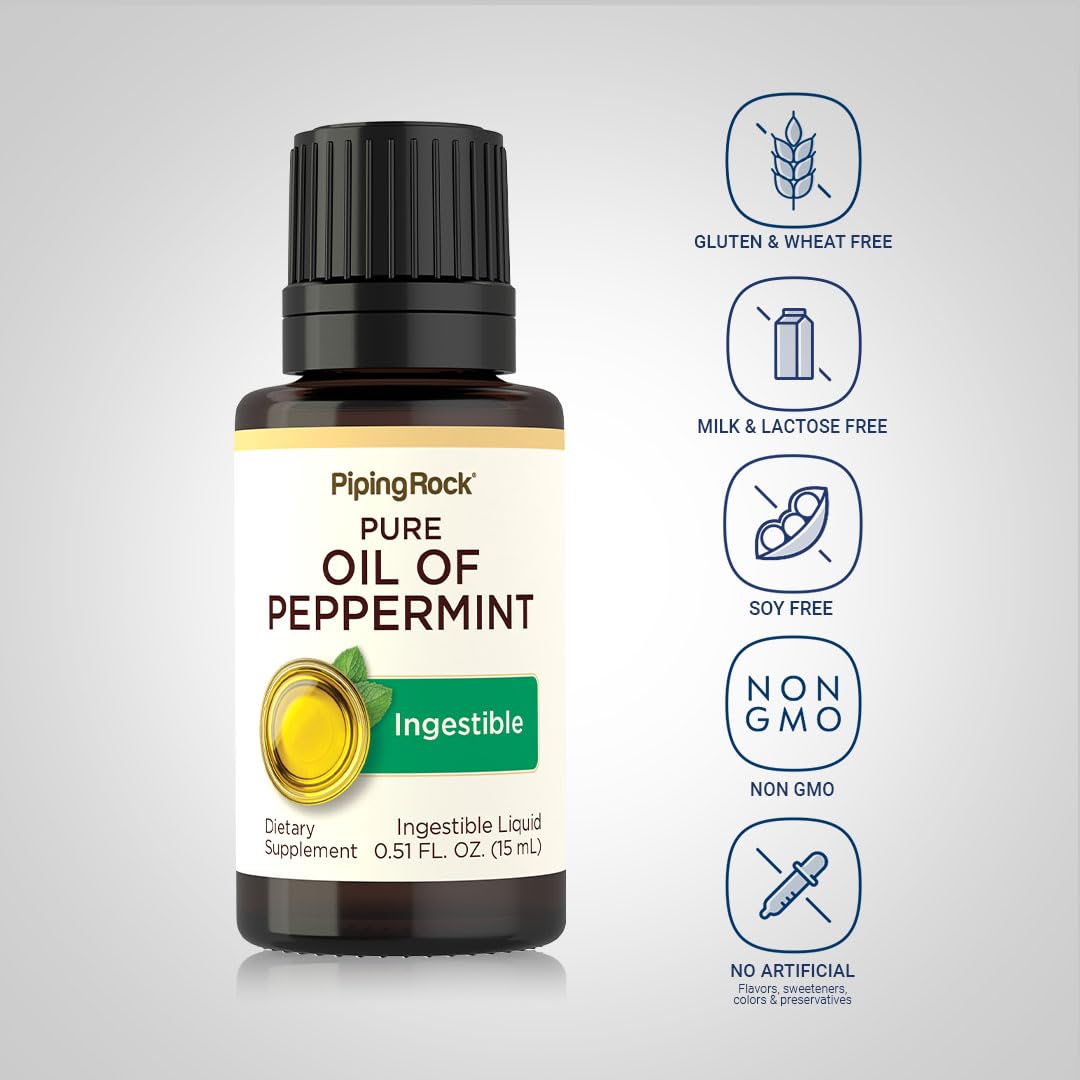 Piping Rock Peppermint Oil | 15 ml Drops | Pure Ingestible Liquid Supplement | Non-GMO, Gluten Free