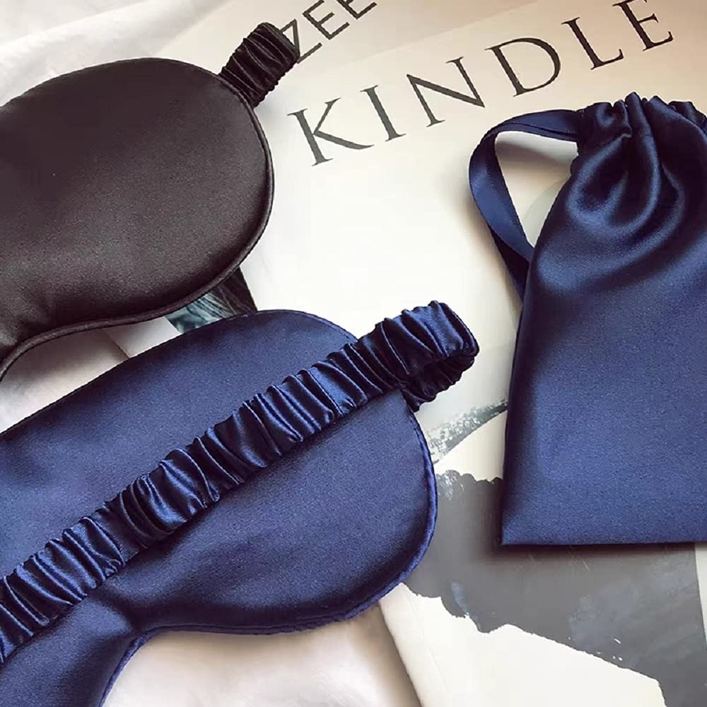 LCBD Silk Satin Sleeping Eye Mask, Navy Sleep Eye Night Blindfold for Women and Men, Soft Breathable Blackout Eyeshade Eye Cover