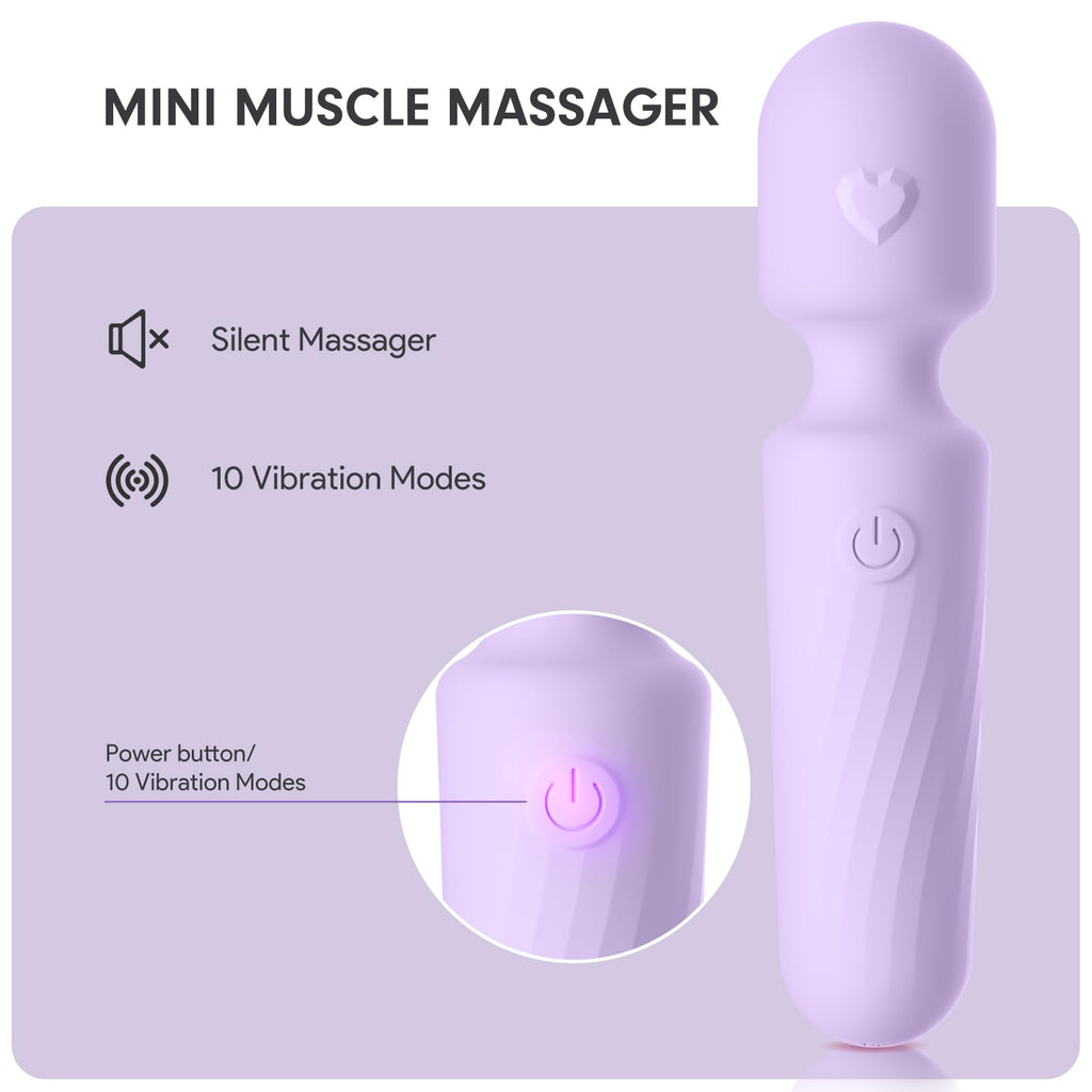 MANFLY Portable Travel Massage Tool, 10 Modes Rechargeable Waterproof Mini Neck Muscle Massager (Lavender)