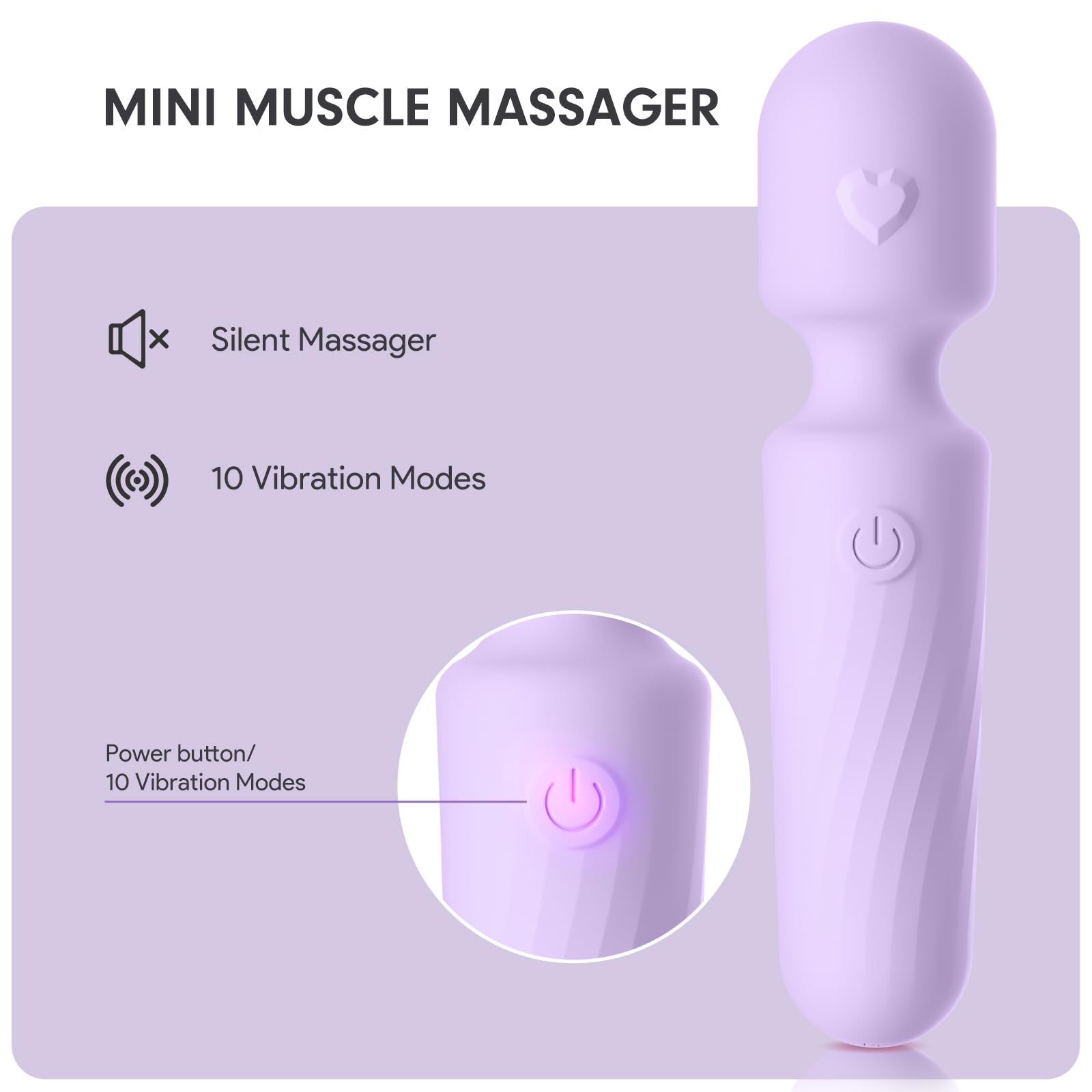 MANFLY Portable Travel Massage Tool, 10 Modes Rechargeable Waterproof Mini Neck Muscle Massager (Lavender)