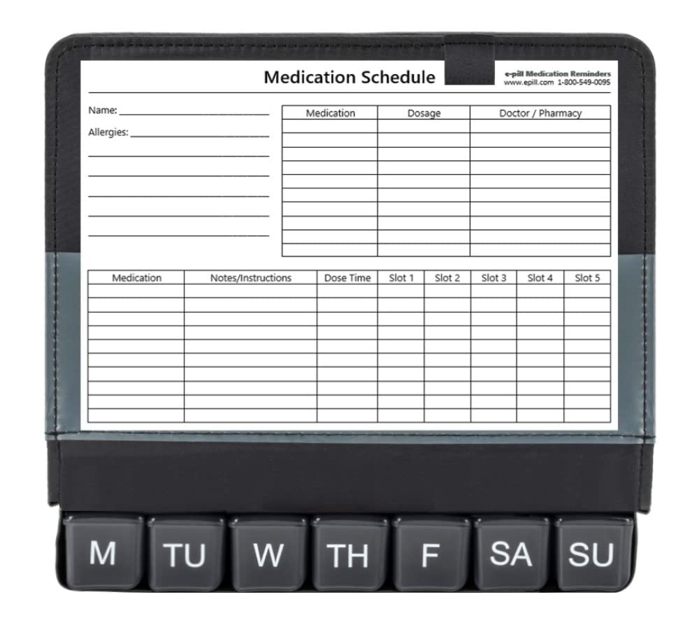 e-Pill 5 Times a Day x 7 Day Large Weekly Pill Organizer, Vitamin and Medicine Pill Box - with Discreet Case (Black)