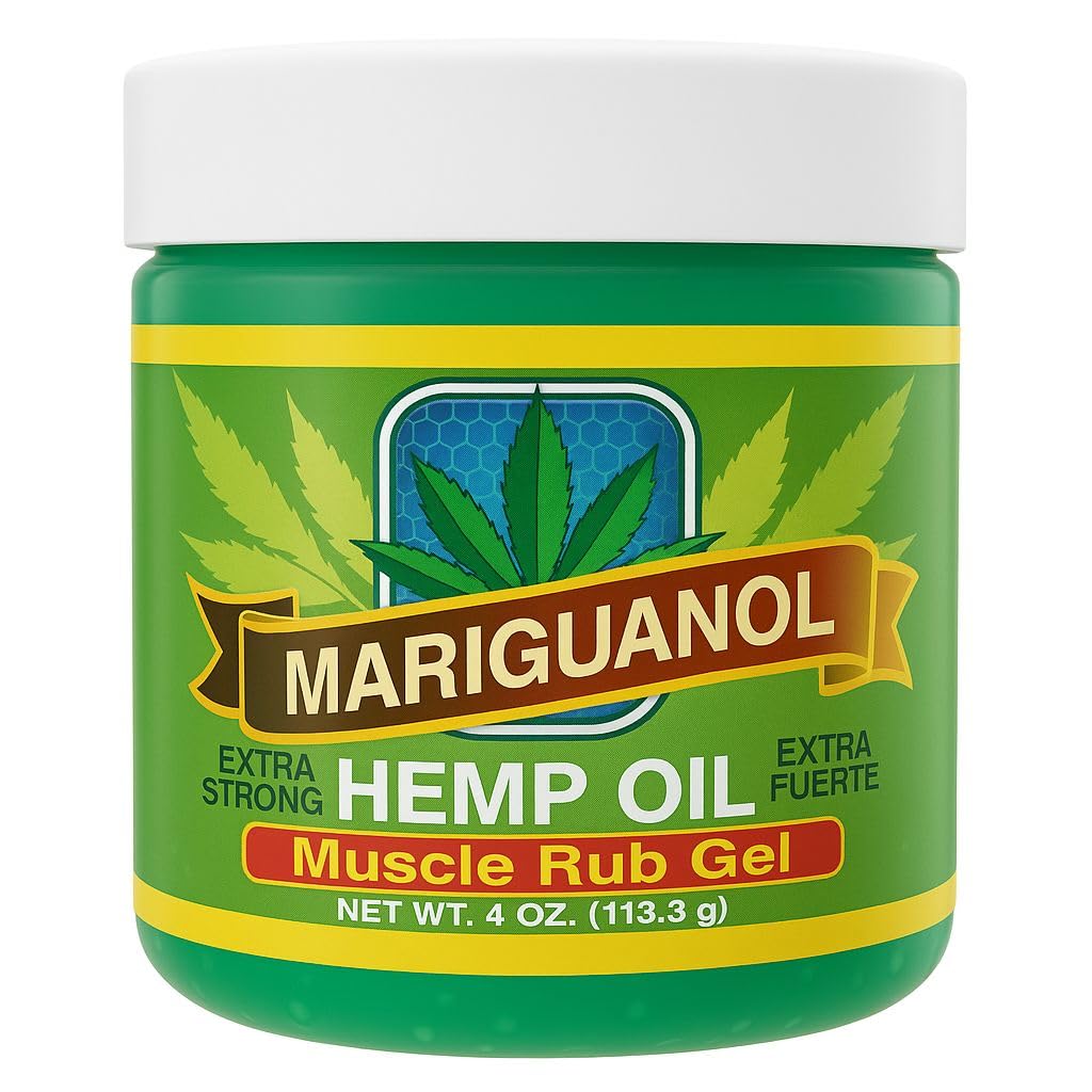 Mariguanol Extra Strong Muscle Rub Gel with Hemp Oil 4 Oz. - Alleviates Aches, Muscle Stiffness, & Improves Joint Mobility - Net