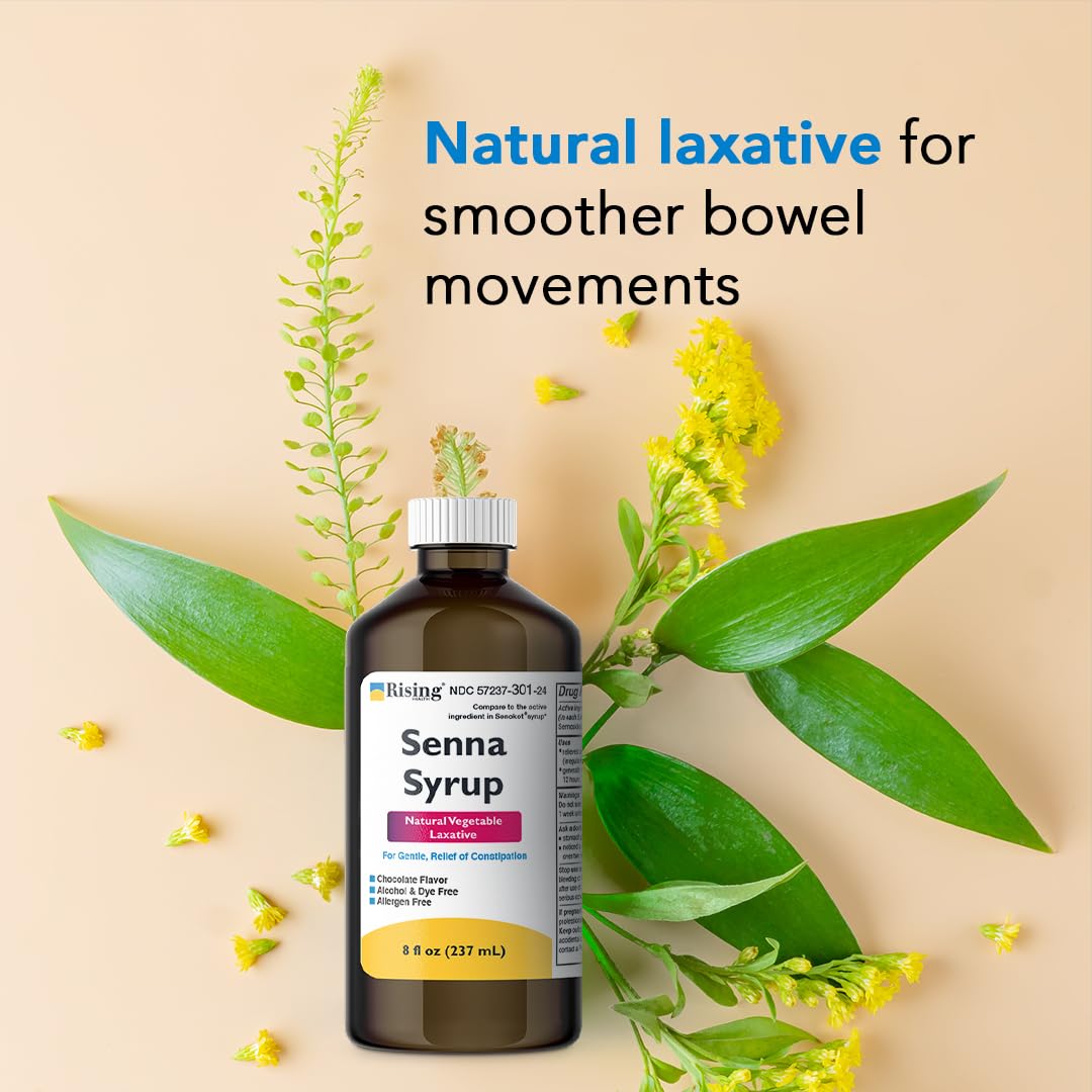 Rising Health Natural Vegetable Laxative - Senna Sennosides Syrup 8.8mg/5ml - Constipation Relief - Chocolate Flavor - Compared