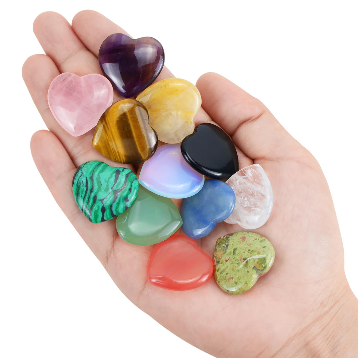 DUQGUHO 1 Inch Hearts Crystals and Healing Stones Reiki Gems Healing Crystals Amethyst Crystal Hearts Set Rose Quartz Heart Shap