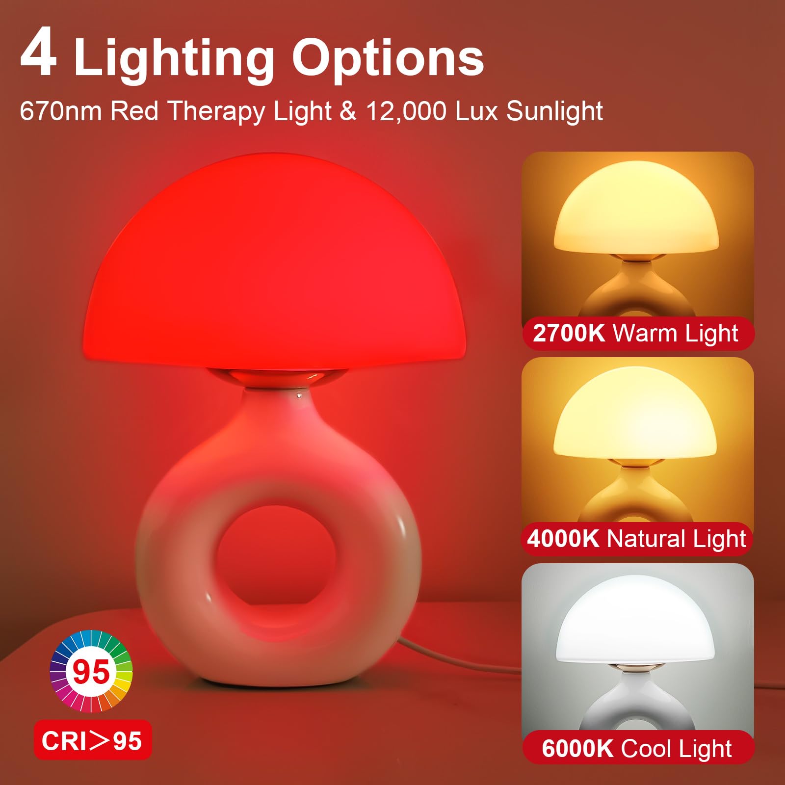 LemSen Red Light Lamp for Sleep, 670nm Deep Sleep Red Night Light - 4 Color and 5 Dimmable, Remote Control with 30-90min Timer,