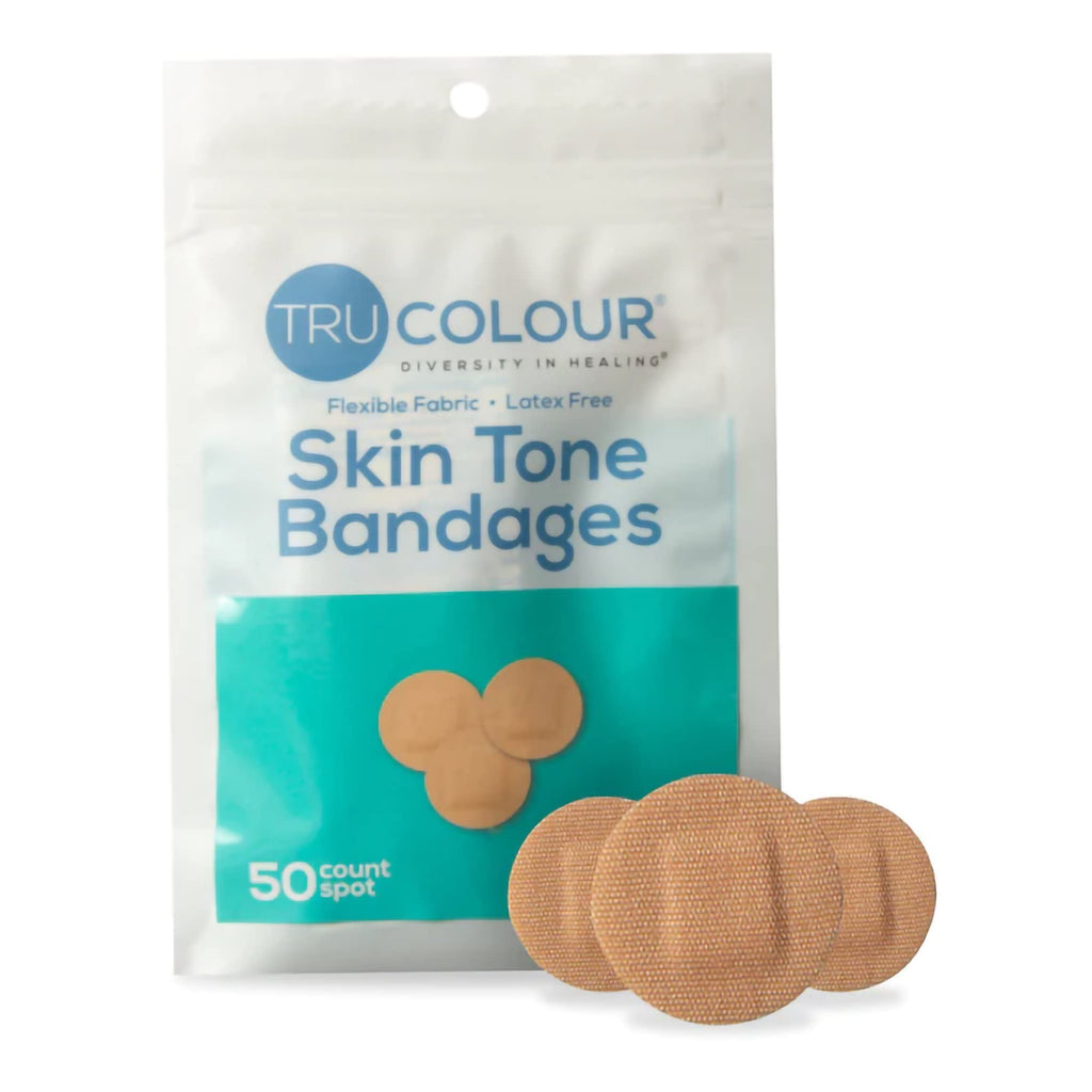 Tru-Colour Skin Tone Spot Bandages, Resealable Bag (50 Count) - Flexible, Waterproof, PFAS-Free Adhesive Strips Help Protect Bli