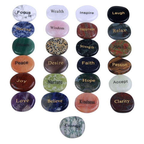 TGS Gems Natural Engraved Inspirational Word Worry Stones(25 Different Words)