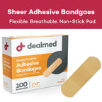 Dealmed Sheer Plastic Flexible Adhesive Bandages - 100 Count (24 Pack) Bandages with Non-Stick Pad, Latex Free, Wound Care for F