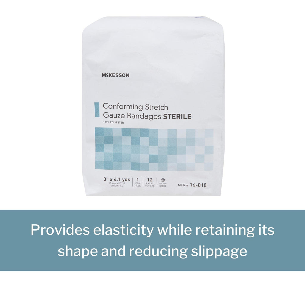 McKesson Conforming Stretch Gauze Bandages, Sterile, 3 in x 4 1/10 yd, 96 Count