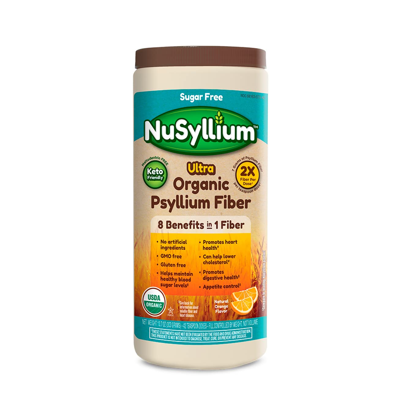 Nusyllium Ultra Sugar Free Keto-Friendly USDA Organic Psyllium Fiber Powder, Daily Fiber Supplement Promotes Digestive Health*, 