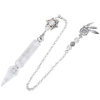 TUMBEELLUWA Crystal Point Pendulum for Divination Dowsing Faceted Stone Pendant Pendulum with Dream Catcher and Merkaba Star Cha