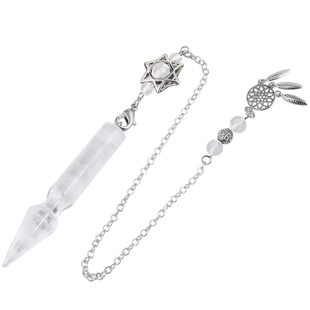 TUMBEELLUWA Crystal Point Pendulum for Divination Dowsing Faceted Stone Pendant Pendulum with Dream Catcher and Merkaba Star Cha