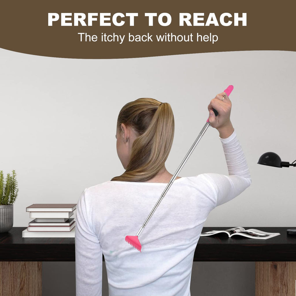 YIMICOO 3 Pack Extendable Back Scratcher, Stainless Steel Portable Telescoping Back Scratchers for Adults Men Women, with Rubber