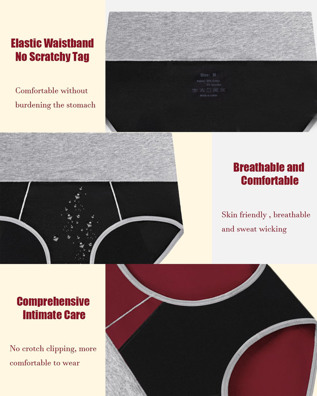 Leakproof Incontinence Underwear for Women, Washable Reusable Cotton Briefs with Heavy Absorbency 50-200ml, Bladder Control Pant