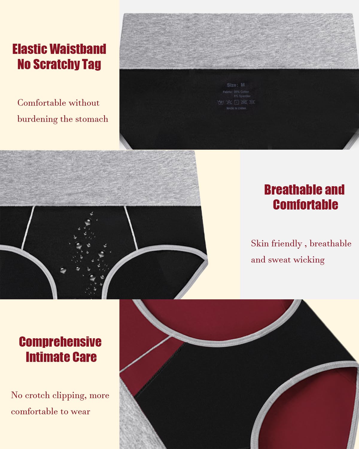 Leakproof Incontinence Underwear for Women, Washable Reusable Cotton Briefs with Heavy Absorbency 50-200ml, Bladder Control Pant