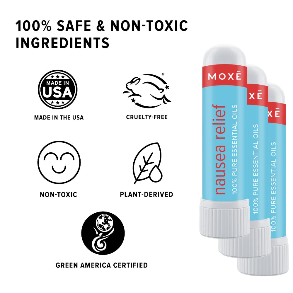 MOXE Nausea Nasal Inhaler Sticks, All Natural Essential Oil Blend, Ginger, Cardamom, Peppermint, Sweet Orange, Upset Stomach, He