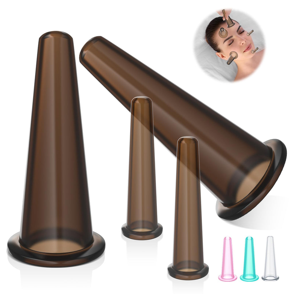 Threlaco 4 Pcs Face Cupping Set, Facial Cupping Set for Face and Eye Massage, Silicone Massage Vacuum Anti Aging Beauty Tool Fac