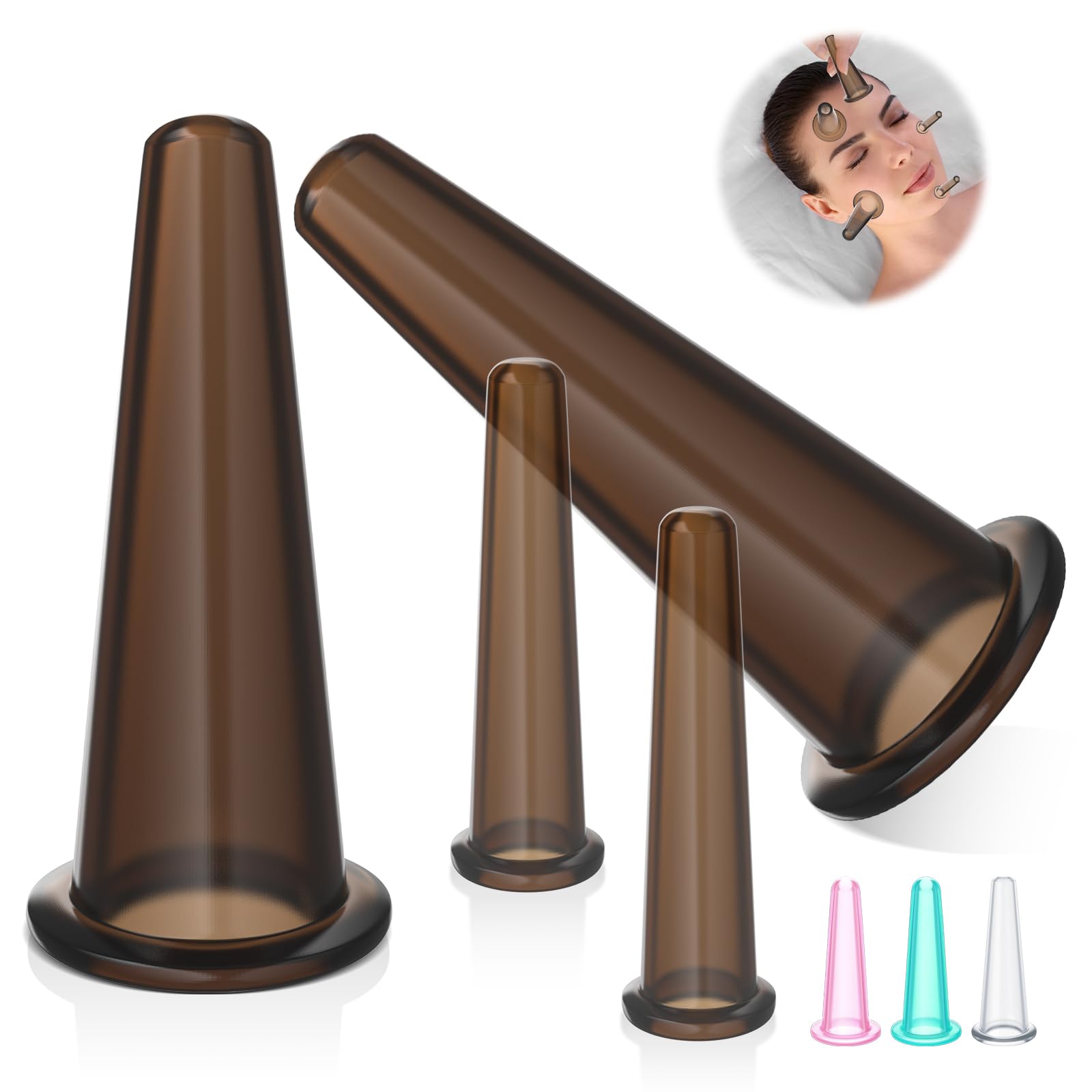 Threlaco 4 Pcs Face Cupping Set, Facial Cupping Set for Face and Eye Massage, Silicone Massage Vacuum Anti Aging Beauty Tool Fac