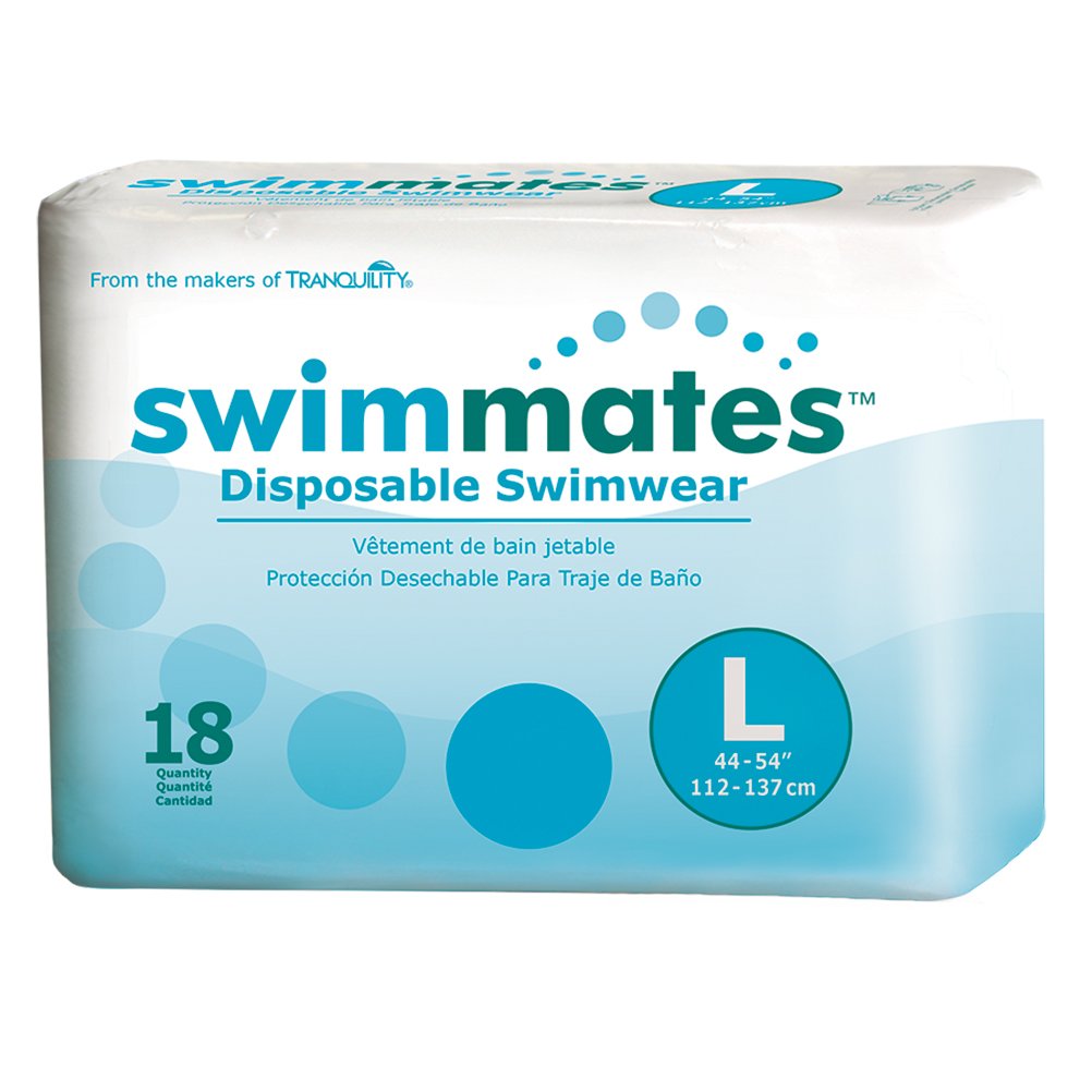 Swimmates Adult Swim Underwear, Pull-Up with Tear-Away Side Seams, Unisex, Disposable, Large (44- 54 Waist), 18 Count (Pack of 1