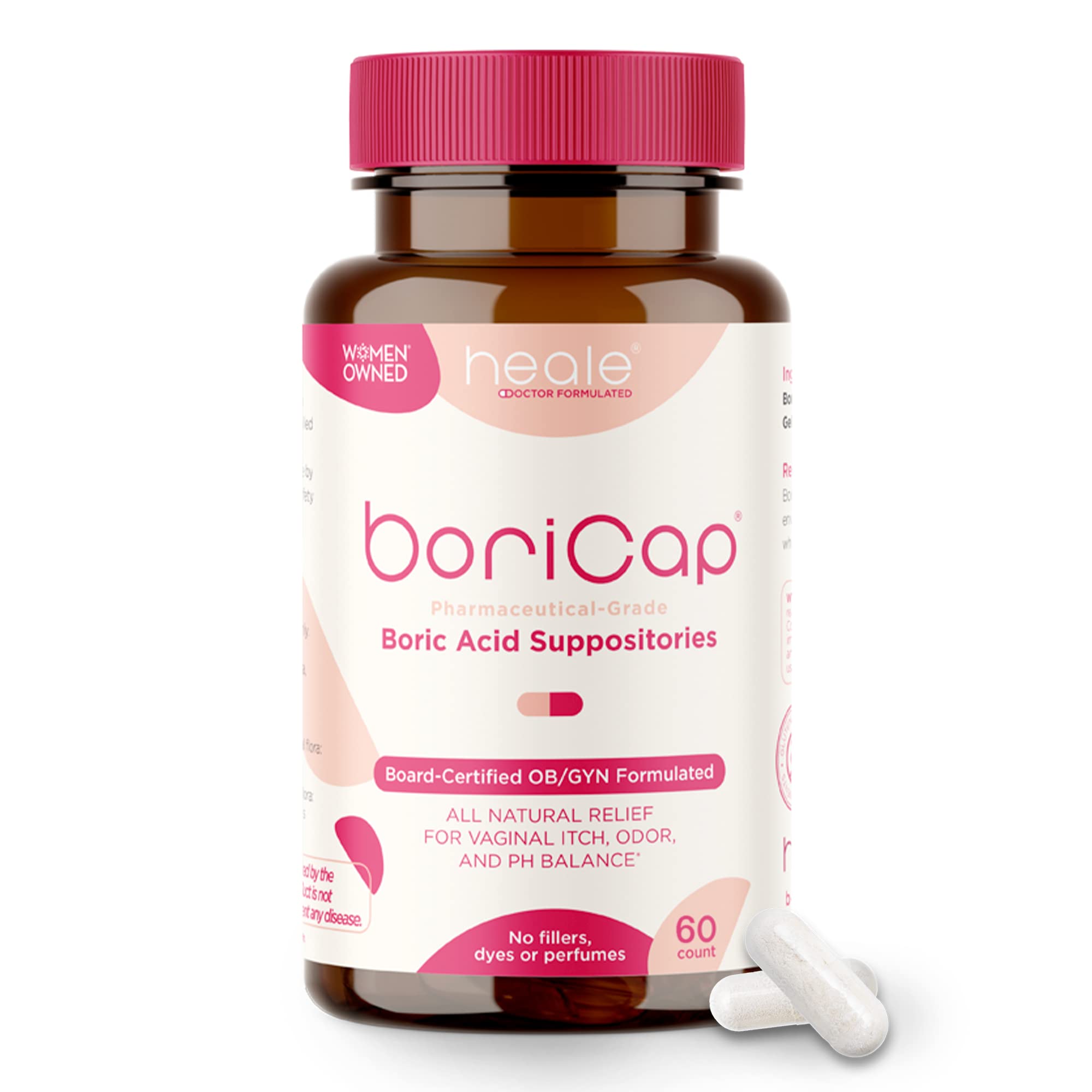 BoriCap - Boric Acid Suppositories for Women - 600 mg - Vaginal Health, pH Balance, Itch & Odor - Natural - Feminine Care - by H