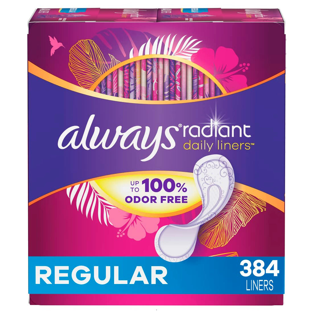 Always Radiant Liners, Unscented, 96 Count,Pack of 4 (Total 384 Count) (Packaging May Vary)