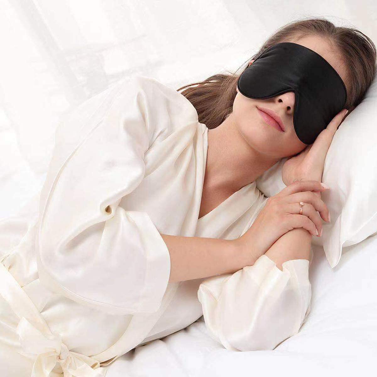 Alaska Bear Organic Silk Sleep Mask Cool Super Smooth Eye Cover Genuine Mulberry Silk Face Skin Care, Soft Filling, Lightweight