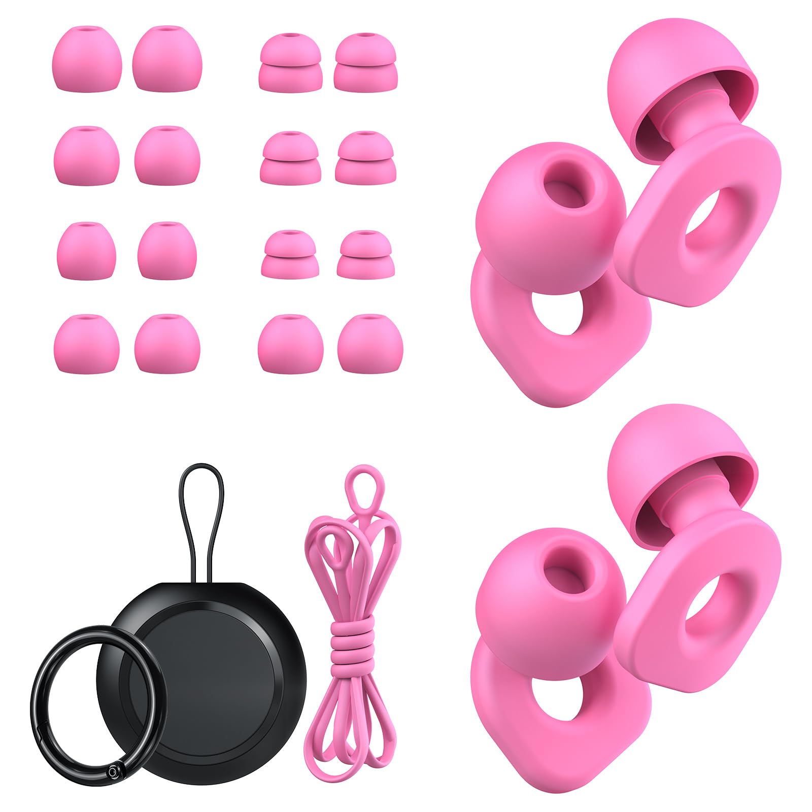 2 Pairs of Earplugs for Sleeping,Reusable Hearing Protection Earplugs with 8 Pairs Ear Tips & One Connector Cord,Soft Earplugs f