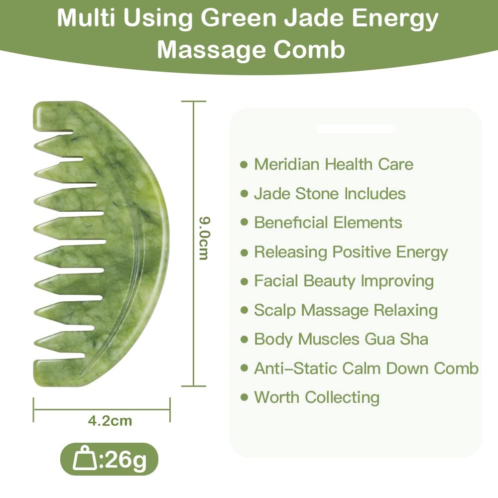 LEOSENSE Scalp Massage Comb, Scalp Massager for Hair Growth, Head Scratcher for Itchy Scalp, Natural Gua Sha Jade Stone for Stre